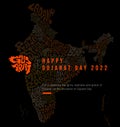 Happy Gujarat Day 2022 Greetings with gujarat map lettering. Indian states and glowing Gujarat map typography