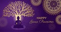 Happy Guru Purnima Gautama Buddha, Bodhi Tree, Golden Ornate Luxury Mandala Background. Traditional Festival Horizontal Poster Royalty Free Stock Photo