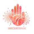 Happy Guru Purnima greeting card, watercolor blessing hand Royalty Free Stock Photo