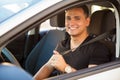 Happy guy buckling up Royalty Free Stock Photo