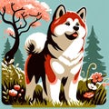 Happy Hachi: Whimsical Illustration of a Joyful Akita Inu Dog