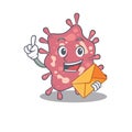 Happy haemophilus ducreyi mascot design concept with brown envelope