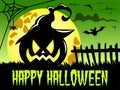 Happy Halloween background big pumpkin witch hat full moon Royalty Free Stock Photo