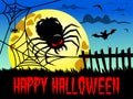 Happy Halloween background big spider full moon Royalty Free Stock Photo
