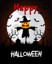 Happy Halloween background card. Vector illustration scarecrow pumpkin at a cemetery Royalty Free Stock Photo