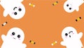 Happy Halloween Background with Cute Ghosts and Candys Vector Illustration. Halloween Ornaments on Orange Background.