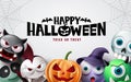 Happy halloween background design. Halloween trick or treat text with scary pumpkin, witch, vampire
