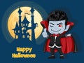 Happy Halloween. Background with Dracula Vampire castle and moon Royalty Free Stock Photo