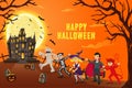 Happy halloween background with kids dressed in halloween costume