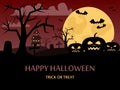 Happy Halloween background with a picture of a pumpkin, the night sky, the moon and the atmosphere of Halloween. Royalty Free Stock Photo