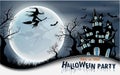 Happy Halloween background with pumpkin, full moon. Halloween party. Vector illustration