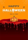 Happy Halloween background with pumpkin, full moon. Halloween party. Vector illustration