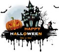 Happy Halloween background with pumpkin, full moon. Halloween party. Vector illustration Royalty Free Stock Photo