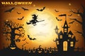 Happy Halloween background with pumpkin and zombies on the full Royalty Free Stock Photo