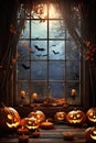 Halloween background spooky scene, creepy pumpkins scary backdrop. Royalty Free Stock Photo