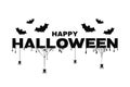 Happy Halloween background with text, bats, spider web and blood. Halloween background for poster, banner, greeting card