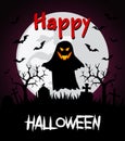 Happy Halloween background.Vector illustration ghost at a cemetery on halloween