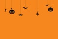 Happy Halloween Background vector illustration. Halloween hanging ornaments on orange background.