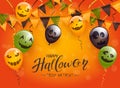 Happy Halloween with Balloons and Pennants