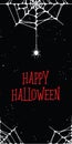 Happy Halloween banner with cobweb and spider on black background ilustration vector. Halloween concept.