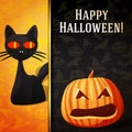 Happy halloween banner - Curious black cat and Royalty Free Stock Photo