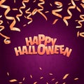 Happy halloween banner. Gold serpentine on violet background