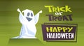 Happy Halloween Banner Holiday Decoration Horror Party Greeting Card Cute Cartoon Ghost Trick Or Treat