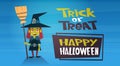 Happy Halloween Banner Holiday Decoration Horror Party Greeting Card Cute Cartoon Witch Trick Or Treat Royalty Free Stock Photo