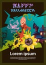 Happy Halloween Banner House With Ghosts Party Invitation Card