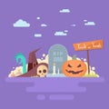 Happy Halloween Banner Invitation Card Tomb Stone Pumpkin Face Royalty Free Stock Photo