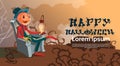 Happy Halloween Banner Jack With Pumpkin Scary Face Sit In Chair Royalty Free Stock Photo