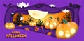 Happy Halloween banner paper cut style background Vector illustration, fun party celebration invitation with night clouds Royalty Free Stock Photo