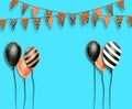 Happy Halloween Banner, Party Balloons. Illustration Halloween Decoration (Bunting Pennants, Balloons) with copy space