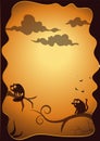 Happy Halloween banner or party invitation background with clouds,bats and pumpkins. Template for invitation, poster