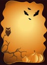 Happy Halloween banner or party invitation background with clouds,bats and pumpkins. Template for invitation, poster