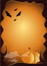 Happy Halloween banner or party invitation background with clouds,bats and pumpkins. Template for invitation, poster