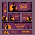 Happy Halloween banner or party invitation background with night clouds and pumpkins in paper cut style. Royalty Free Stock Photo