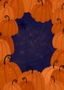 Happy Halloween banner or party invitation background with violet fog clouds and pumpkins in paper cut style. Full moon Royalty Free Stock Photo