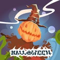 Happy Halloween Banner Scarecrow With Pumpkin Scary Face Royalty Free Stock Photo