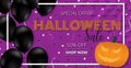 Happy Halloween banner template with balloons and pumpkinhead de