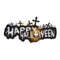 Happy Halloween Banner Template - Graveyard with Tombstones and Spooky Face, Zombie Creature Royalty Free Stock Photo