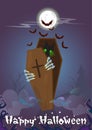 Happy Halloween Banner Zombie In Coffin Party Invitation Card
