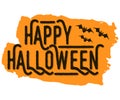 Happy Halloween with Bat on Orange Background. Concept Label, Banner, Art, Icon. Cartoon Vector Illustration Royalty Free Stock Photo