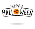 Happy Halloween with Bat and orange Circle. Concept Label, Banner, Art, Icon. Cartoon Vector Illustration Royalty Free Stock Photo