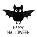 Happy Halloween. Bat vampire. Cute cartoon baby character with big open wing, ears, legs. Black silhouette. Forest animal. Flat de Royalty Free Stock Photo