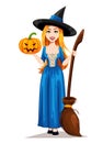 Happy Halloween. Beautiful witch cartoon character