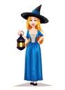 Happy Halloween. Beautiful witch cartoon character