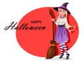 Happy Halloween. Beautiful witch cartoon character