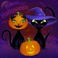 Happy Halloween black cats card template