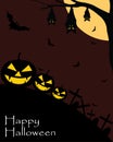 happy halloween with black pumpkin and bats